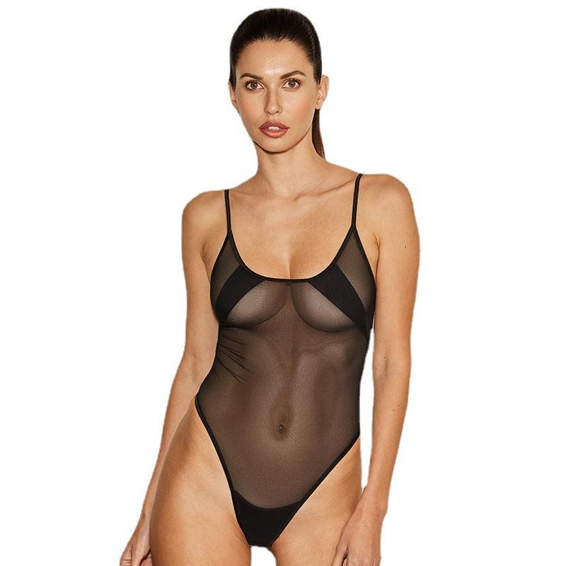 Sultry Summer Bodysuit with Lace, Tulle, and Fishnet Accents - ForVanity teddy, women's lingerie Teddy