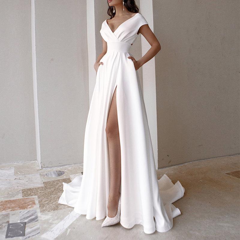 Elegant Solid Color Office Maxi Dress: Perfect for Formal Occasions - ForVanity dress, formal dress, long dress Formal Dress