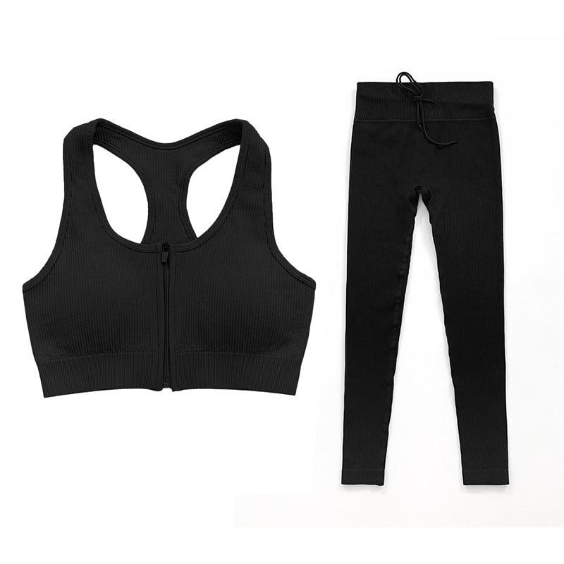 Zipper Bra High Waist Lace-up Trousers Fitness Suit - ForVanity sports sets, women's sports & entertainment Sports Sets