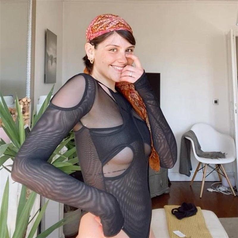 Sexy Lace Long Sleeve Mesh Bodysuit - ForVanity bodysuits, women's clothing Bodysuit