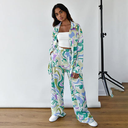 Swirl Print Two-Piece Set for Office and Street Wear - ForVanity pant outfit, women's outfits Pants Outfits