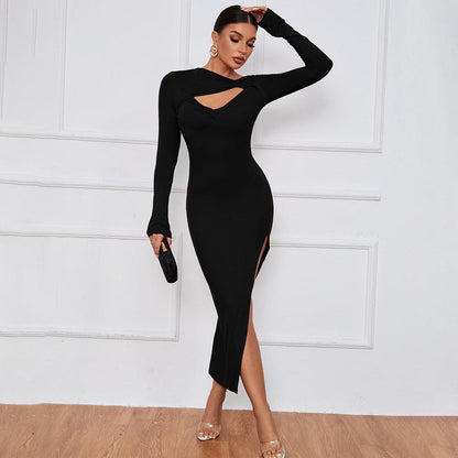 Slim Sheath Sexy Slit Maxi Dress with Cutout and Twisted Details - ForVanity dress, formal dress Formal Dress