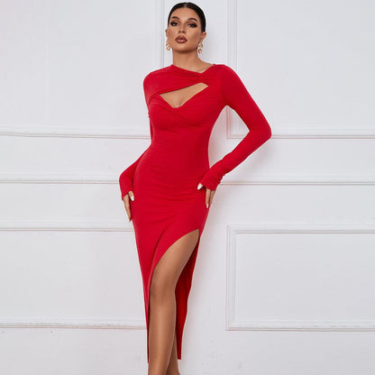 Slim Sheath Sexy Slit Maxi Dress with Cutout and Twisted Details - ForVanity dress, formal dress Formal Dress