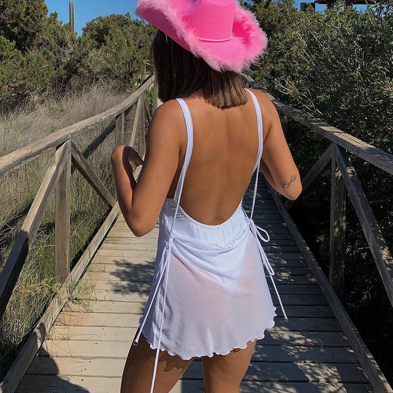 Sophisticated Summer Solid Color Micro Transparent Dress - ForVanity Beachwear, dress, Summer, Vacation Dress Vacation Dress