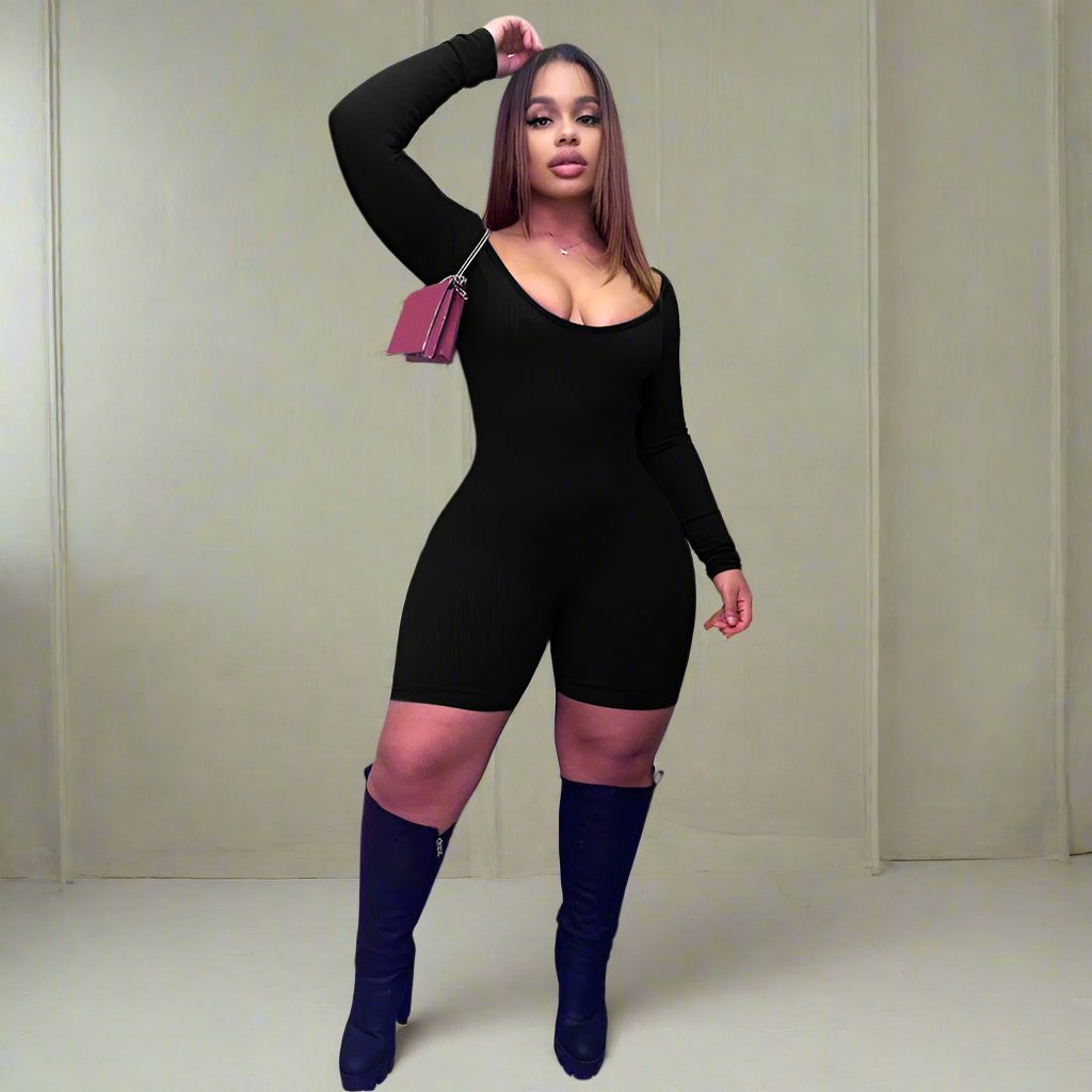 Solid Color Slim Fit Hip Raise Sexy and Stylish Romper - ForVanity jumpsuits, Jumpsuits & Rompers, Rompers, women's clothing Rompers