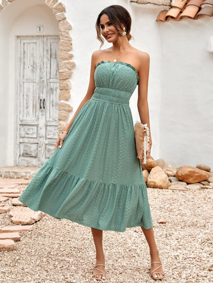Make a Statement with our Solid Color Ruffled Strapless Midi Dress - ForVanity dress, Summer, Vacation Dress Vacation Dress