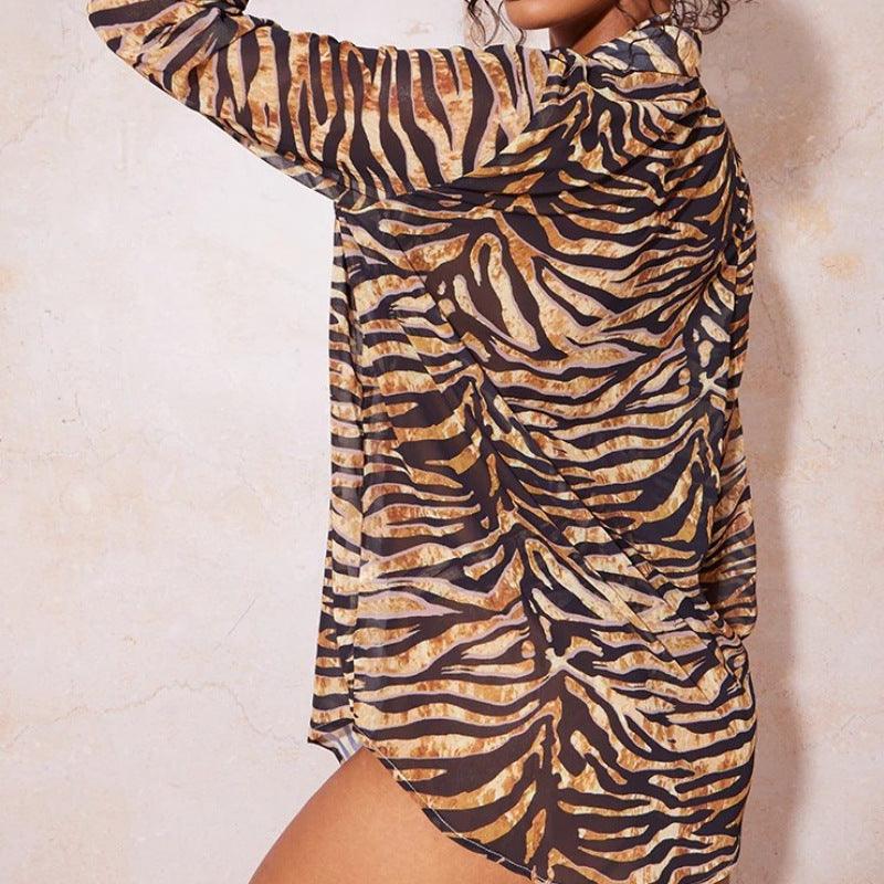 Make a Statement with Our Sexy Animal Print Loose Drape Shirt - ForVanity blouses & shirts, women's clothing Shirts