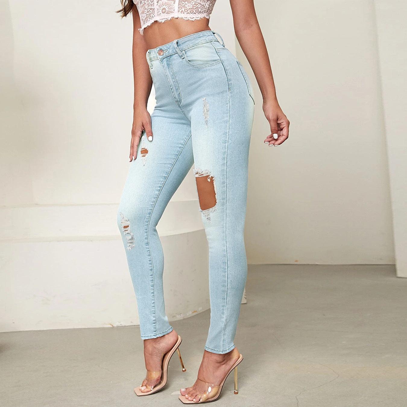 Women's Stylish High-Rise Ripped Pencil Jeans - ForVanity jeans, women's clothing Jeans