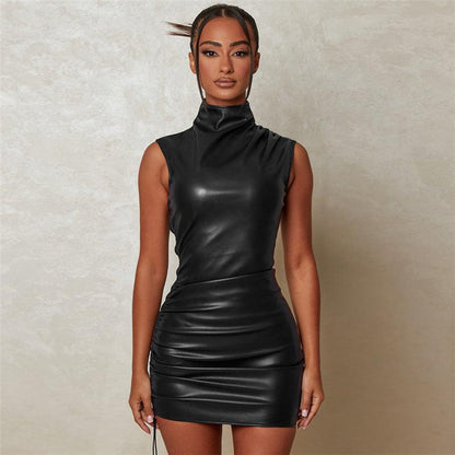 Sleeveless Faux Leather Bodycon Dress: Your Sultry Summer Essential - ForVanity dress, Leather Dress Leather Dress