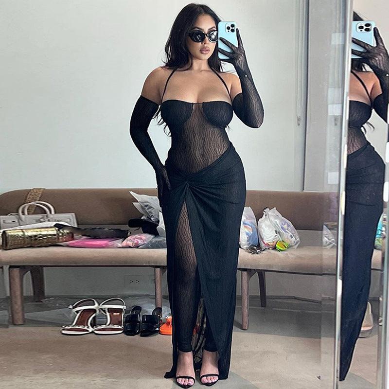 Sexy See-Through Slim Fit Slit Skirt Jumpsuit - ForVanity jumpsuits, Jumpsuits & Rompers, women's clothing Jumpsuits