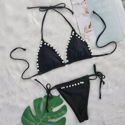 Sensual Lace-Up Pearl Bikini Swimsuit - ForVanity swimwear, women's lingerie, women's swimwear Swimwear