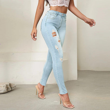 Women's Stylish High-Rise Ripped Pencil Jeans - ForVanity jeans, women's clothing Jeans