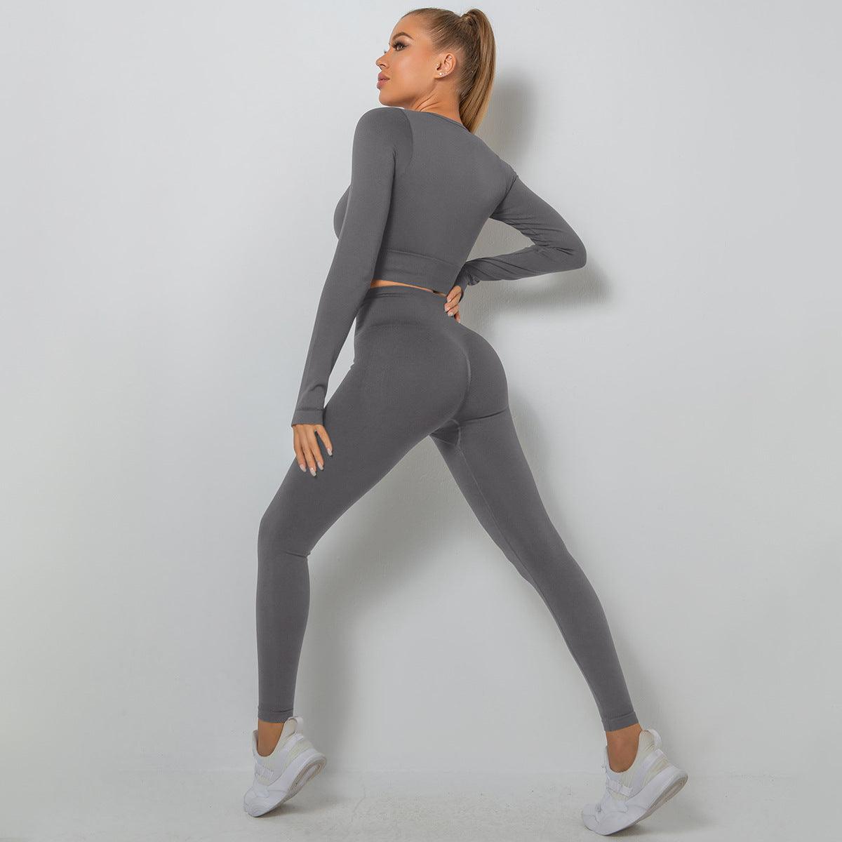 Sporty Seamless Solid Color High Elastic Fitness Set - ForVanity sports sets, women's sports & entertainment Sports Sets