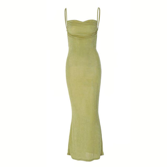 Backless Cowl Neck Slim Fit Dress: Perfect for a Sexy Summer Look - ForVanity casual dress, dress, long dress Casual Dress