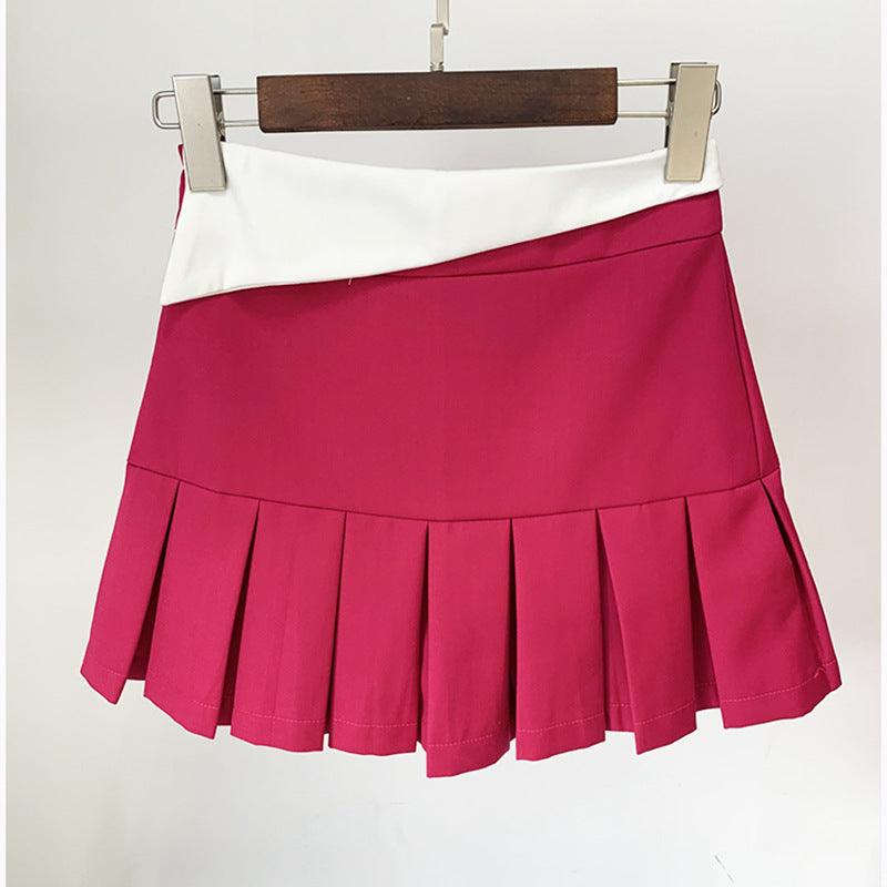 Elegant Color-Block Matching Suit: Cropped Short Coat & Pleated Ultra Short Skirt - ForVanity skirt suit, women's clothing, women's suits Skirt Suits