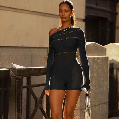 Long Sleeve Fishnet Skinny Slim Fit Romper - ForVanity jumpsuits, Rompers, women's clothing Rompers