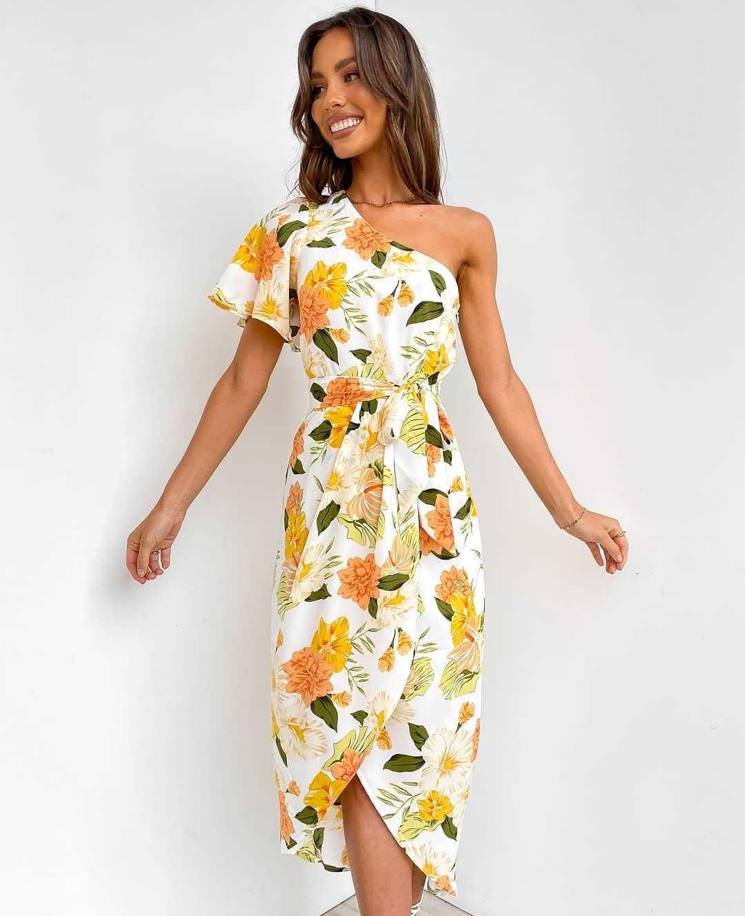 Chic and Flattering Asymmetric Floral Maxi Dress with Tie Detail for Summer - ForVanity dress, Summer, Vacation Dress Vacation Dress