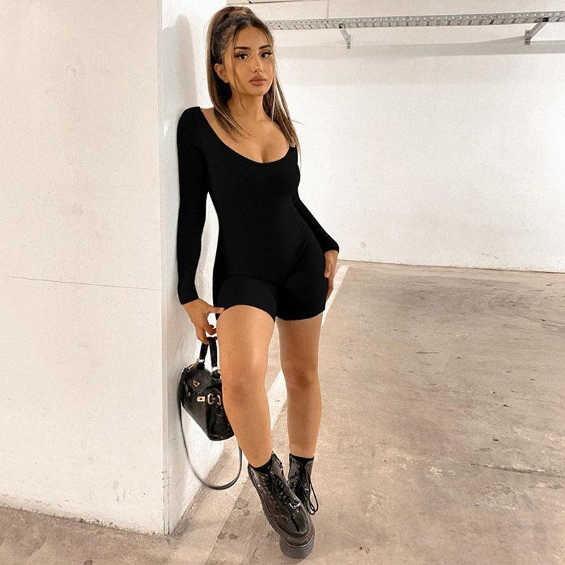 Solid Color Slim Fit Hip Raise Sexy and Stylish Romper - ForVanity jumpsuits, Jumpsuits & Rompers, Rompers, women's clothing Rompers