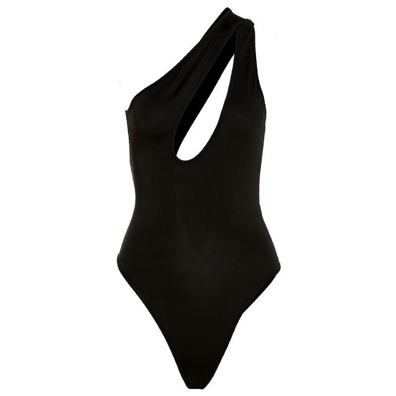 One Shoulder and Asymmetric Summer Women's Sexy Hollow Out Slim Bodysuit - ForVanity bodysuits, women's clothing Bodysuit