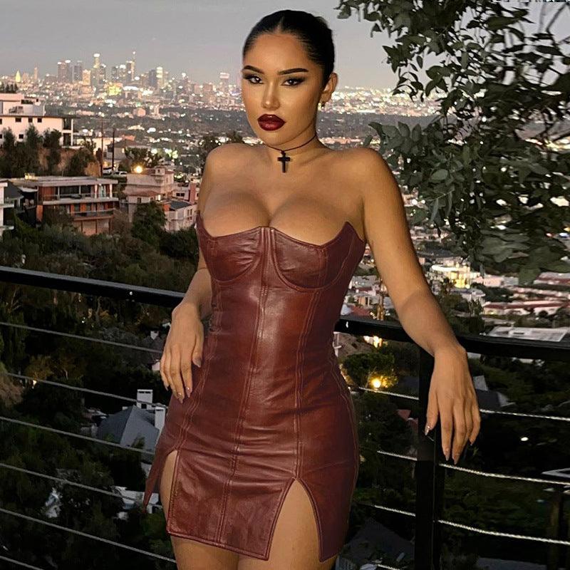 Faux Leather Backless Bodycon Dress: Unleash Your Summer Seductiveness - ForVanity dress, leather, Leather Dress Leather Dress