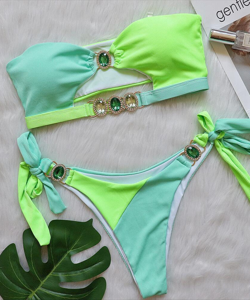 Boho & Vacation Removable Chest Pad Crystal Diamond Bikini Swimsuit - ForVanity swimwear, women's lingerie, women's swimwear Swimwear