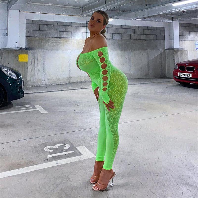 Sexy Mesh Hollow Out Cutout Tight Jumpsuit with Long Sleeves - ForVanity jumpsuits, Jumpsuits & Rompers, women's clothing Jumpsuits