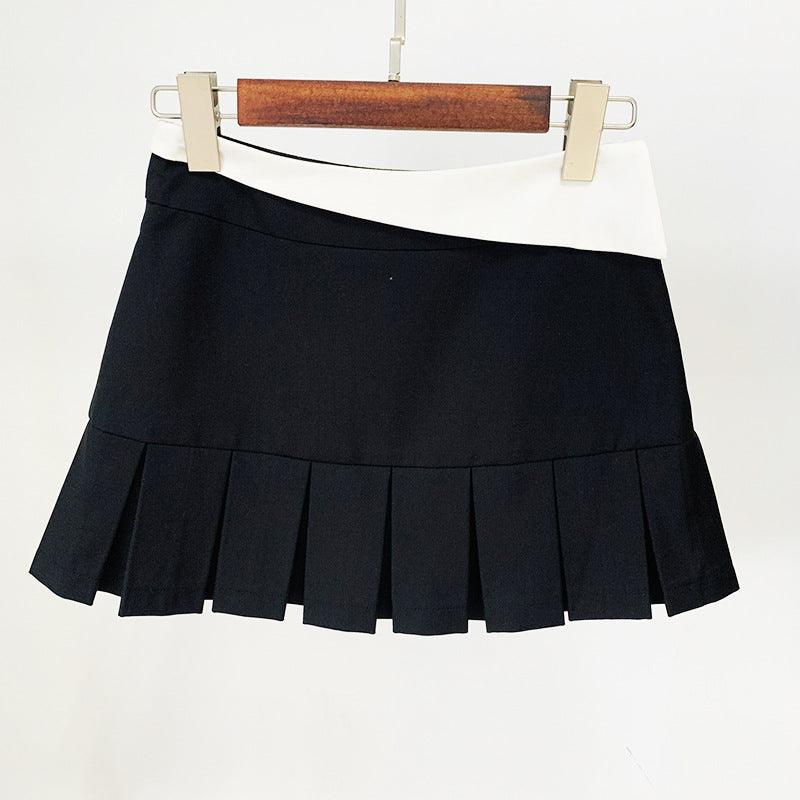 Chic Color-Matching Pleated Outfit: Ultra Short Skirt & Crop Top for an Elegant Look - ForVanity skirt suit, women's clothing, women's suits Skirt Suits