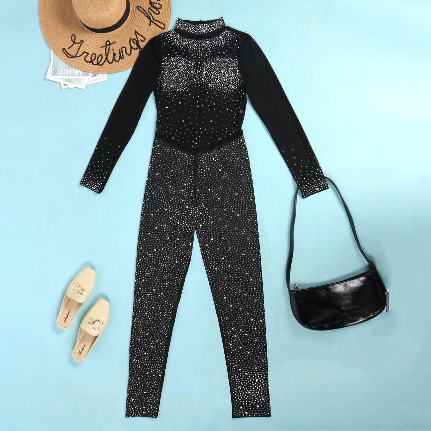 Sexy Drilling Mesh Nightclub Jumpsuit - Perfect for a Dazzling Night Out - ForVanity jumpsuits, Jumpsuits & Rompers, women's clothing Jumpsuits