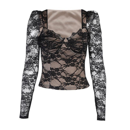 Look Stunning in Our Sexy Black Lace V-Neck Crochet Cutout Top - ForVanity blouses & shirts, women's clothing Shirts & Tops