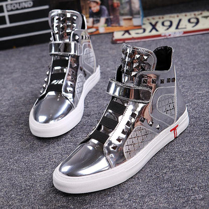 Velcro Strap Men's Patent Leather Ankle Boots - ForVanity boots, men's shoes Shoes