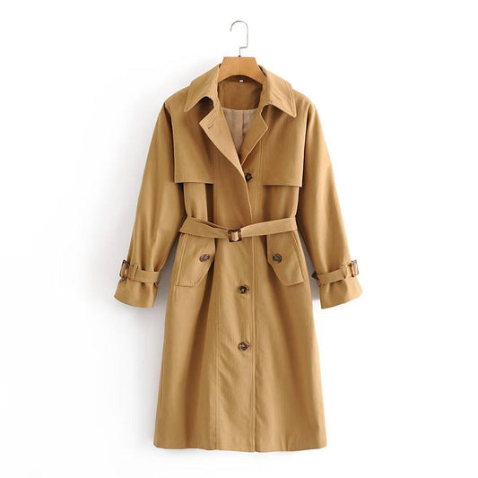 Women's British Style Raglan Sleeve Belted Long Trench Coat - ForVanity jackets & coats, Trench & Coats, women's clothing Trench