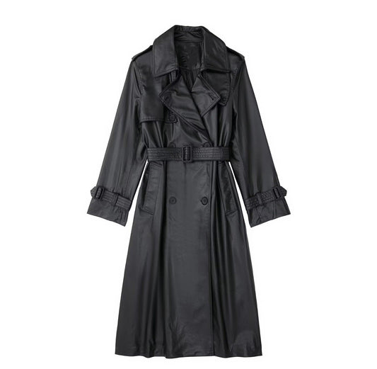 Loose Version Long Trench Coat - Casual Elegance in Faux Leather - ForVanity coat, jackets & coats, leather, Trench & Coats, women's clothing Trench