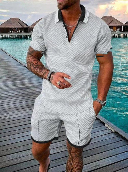 Casual Fashion Men's Polo T-Shirt & Shorts Set - ForVanity Beachwear, men's clothing, men's outfits, men's set, short outfit, Summer Men's Outfit