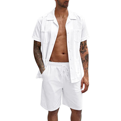 Summer Linen Short Sleeve Shorts Set - Loose Casual Men's Shirt - ForVanity Beachwear, men's clothing, men's outfits, men's set, short outfit, Summer Men's Outfit