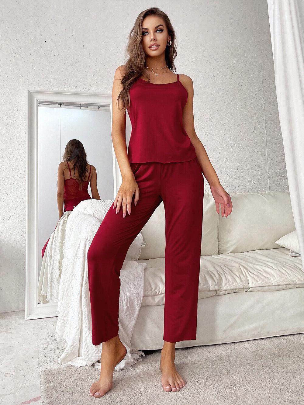 Backless Suspender Trousers Pyjamas Set - ForVanity sleepwear, Sweet Dreams, women's lingerie Pajamas