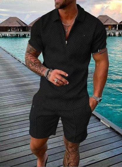 Casual Fashion Men's Polo T-Shirt & Shorts Set - ForVanity Beachwear, men's clothing, men's outfits, men's set, short outfit, Summer Men's Outfit