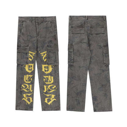 Men's Embroidered Straight Denim Trousers - ForVanity jeans, men's clothing Jeans