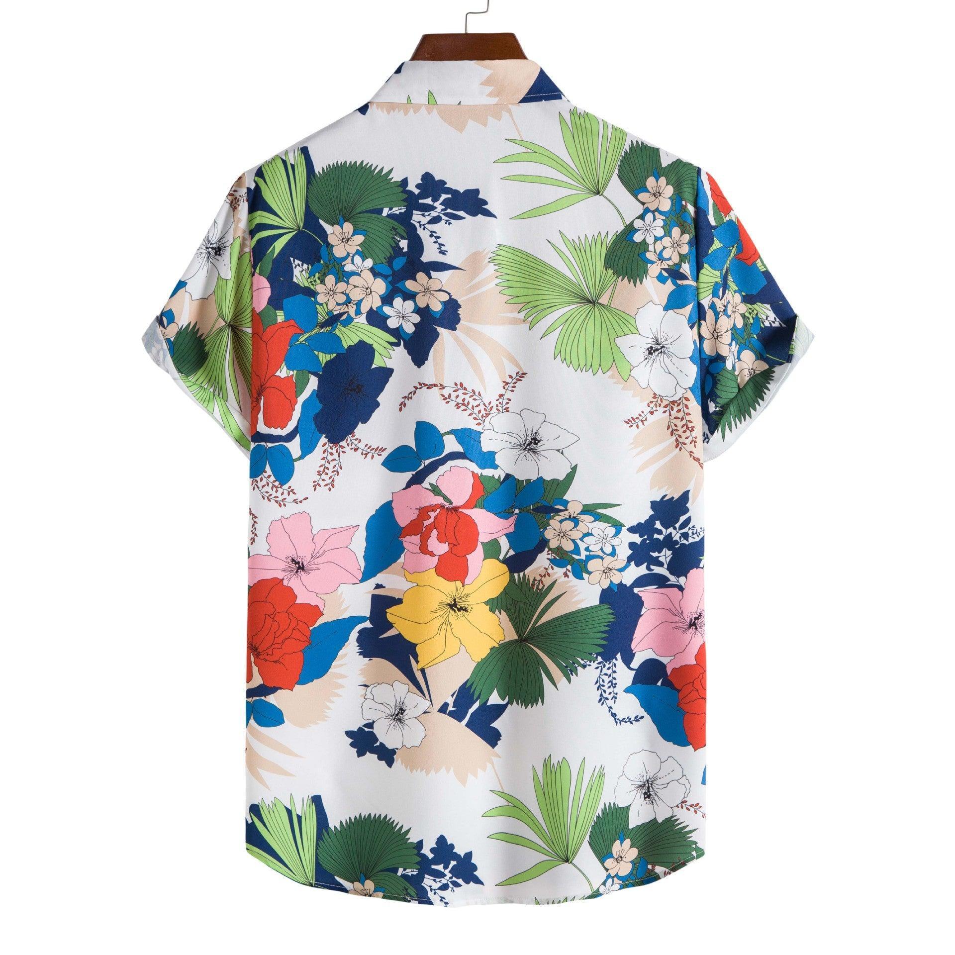 Beach Blue Lapel Cotton Shirt - ForVanity men's clothing, men's shirts Shirts & Tops
