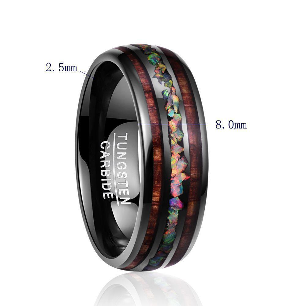 Black Acacia Wood Opal Tungsten Carbide Ring - ForVanity Rings