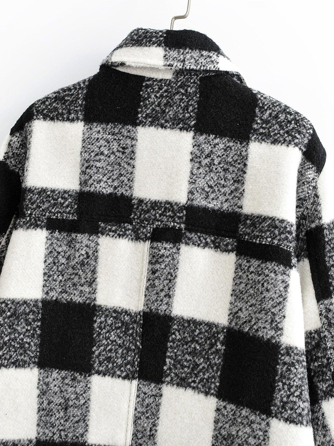 Black and White Plaid Jacket - Perfect for Fall and Winter - ForVanity jackets, jackets & coats, women's clothing, wool Jacket