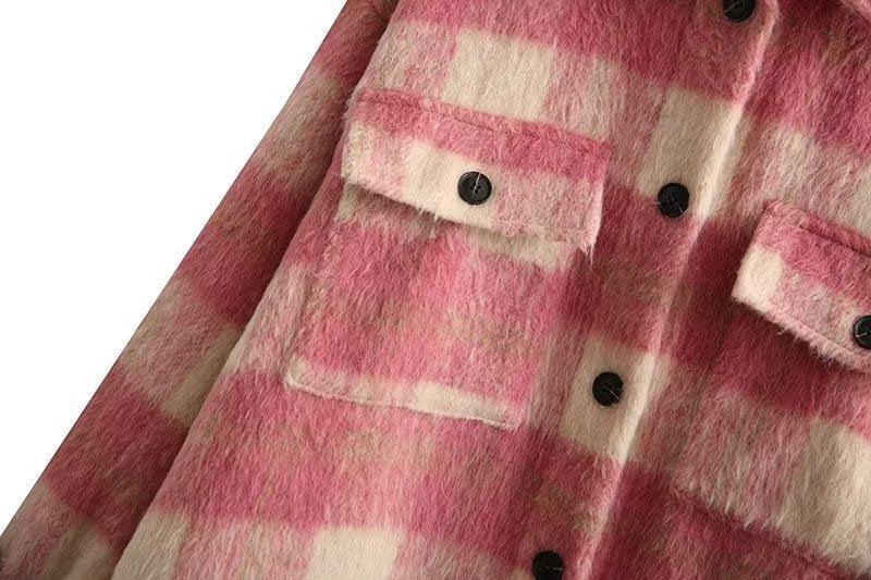 Brushed Thick Wool Plaid Shirt Jacket - Ideal for Fall and Winter - ForVanity jackets, jackets & coats, women's clothing, wool Jacket
