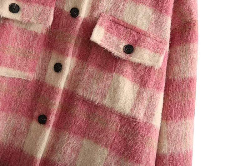 Brushed Thick Wool Plaid Shirt Jacket - Ideal for Fall and Winter - ForVanity jackets, jackets & coats, women's clothing, wool Jacket