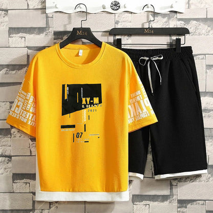 Men's Fashion Short-Sleeved Shorts Set - Casual Printed Outfit