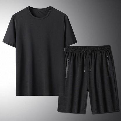 Men's Outdoor Summer Set - Ice Silk T-shirt & Sports Shorts Two-Piece Suit - ForVanity men's sports & entertainment, sports sets Sports Sets