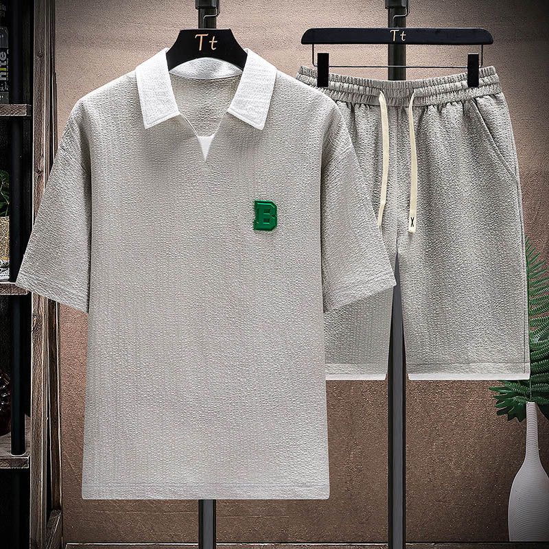 Men's Summer Ice Silk Short Sleeve T-Shirt & Shorts Set - Cool & Comfortable Leisure Wear