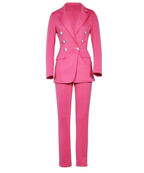 Women’s Casual Blazer & Straight-Leg Pants Set - Solid Color - ForVanity pant suit, women's clothing, women's outfits, women's suits Pant Suits