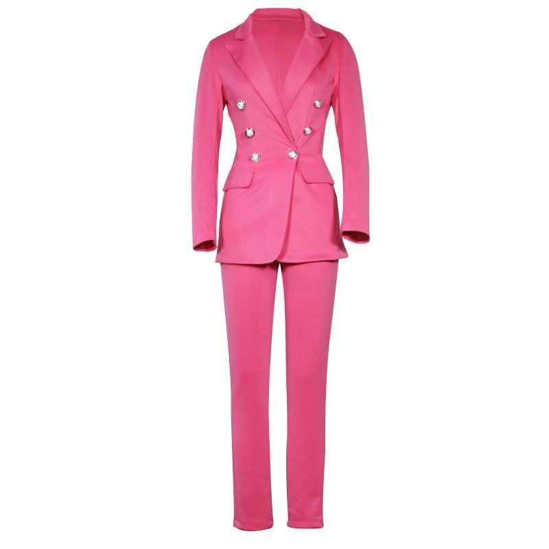 Women’s Casual Blazer & Straight-Leg Pants Set - Solid Color - ForVanity pant suit, women's clothing, women's outfits, women's suits Pant Suits