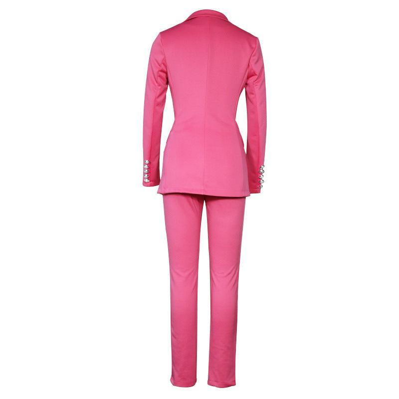 Women’s Casual Blazer & Straight-Leg Pants Set - Solid Color - ForVanity pant suit, women's clothing, women's outfits, women's suits Pant Suits