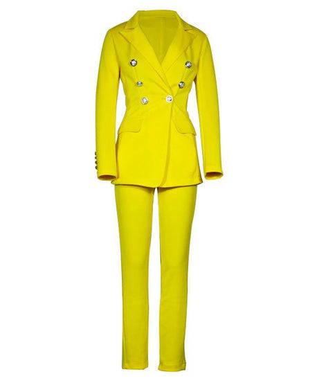 Women’s Casual Blazer & Straight-Leg Pants Set - Solid Color - ForVanity pant suit, women's clothing, women's outfits, women's suits Pant Suits