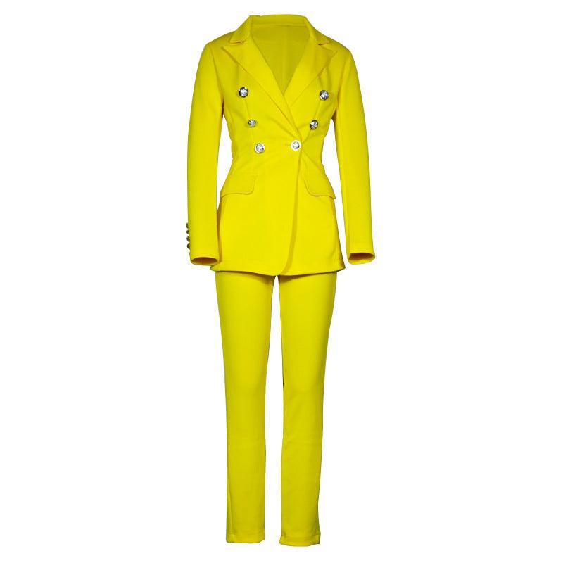 Women’s Casual Blazer & Straight-Leg Pants Set - Solid Color - ForVanity pant suit, women's clothing, women's outfits, women's suits Pant Suits